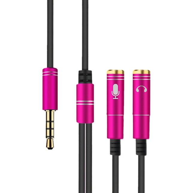 2 in 1 3.5mm Male to Double 3.5mm Female TPE High-elastic Audio Cable Splitter, Cable Length: 32cm(Rose Red)-garmade.com