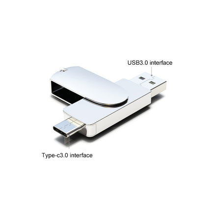 Kinzdi 128GB USB 3.0 + Type-C 3.0 Interface Metal Twister Flash Disk V11 (Silver)-garmade.com