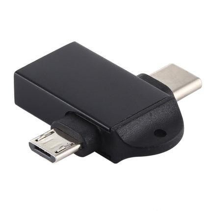 USB 3.0 Female to USB-C / Type-C Male + Micro USB Male Multi-function OTG Adapter with Sling Hole (Black)-garmade.com