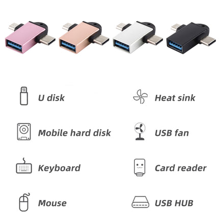USB 3.0 Female to USB-C / Type-C Male + Micro USB Male Multi-function OTG Adapter with Sling Hole (Gold)-garmade.com