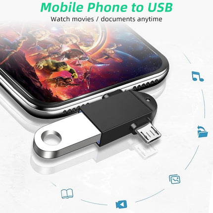 USB 3.0 Female to USB-C / Type-C Male + Micro USB Male Multi-function OTG Adapter with Sling Hole (Gold)-garmade.com