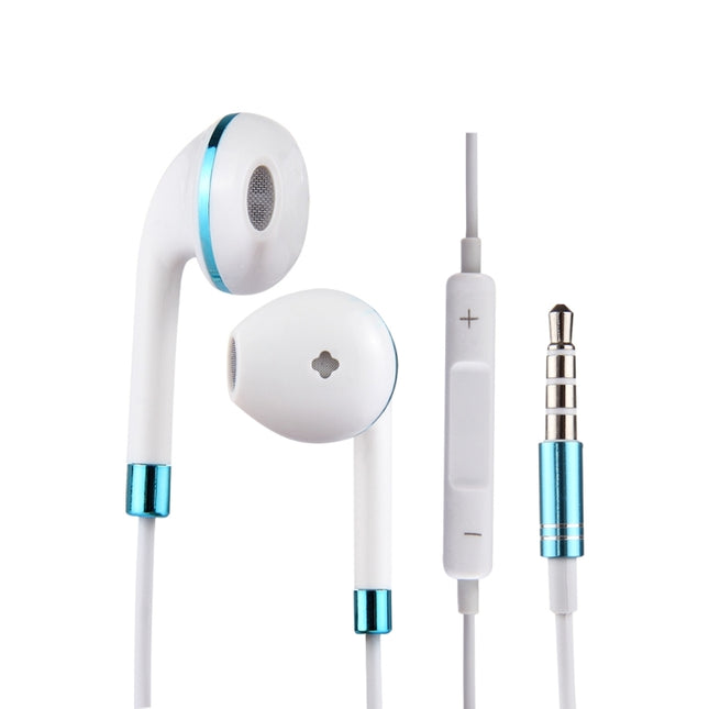 White Wire Body 3.5mm In-Ear Earphone with Line Control & Mic(Blue)-garmade.com