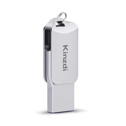 Kinzdi 32GB USB 2.0 Android Phone & Computer Dual-use Rotary Metal U Disk V8 (Silver)-garmade.com