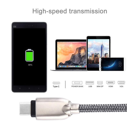 1M Woven Style Metal Head 108 Copper Cores USB-C / Type-C to USB Data Sync Charging Cable (Grey)-garmade.com