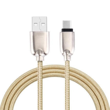 1M Woven Style Metal Head 108 Copper Cores USB-C / Type-C to USB Data Sync Charging Cable (Gold)-garmade.com