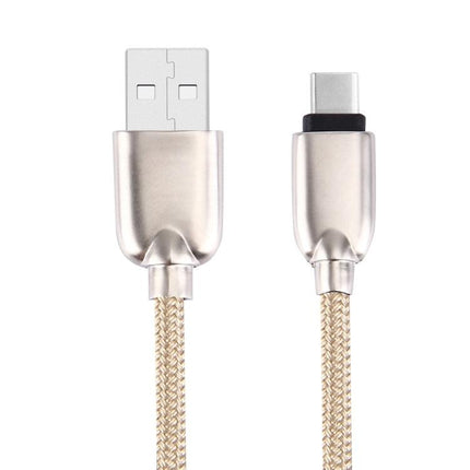 1M Woven Style Metal Head 108 Copper Cores USB-C / Type-C to USB Data Sync Charging Cable (Gold)-garmade.com