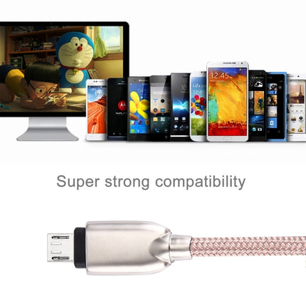 1M Woven Style Metal Head 108 Copper Cores Micro USB to USB Data Sync Charging Cable, For Samsung, HTC, Sony, Huawei, Xiaomi, Meizu and other Android Devices with Micro USB Port(Pink)-garmade.com