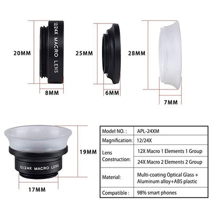 APEXEL APL-24X-H 2 in 1 Universal External 12X & 24X Macro Mobile Phone Lens with Lens Hood-garmade.com
