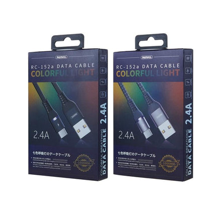 REMAX RC-152A 1m 2.4A USB to USB-C / Type-C Colorful Breathing Data Cable (Black)-garmade.com