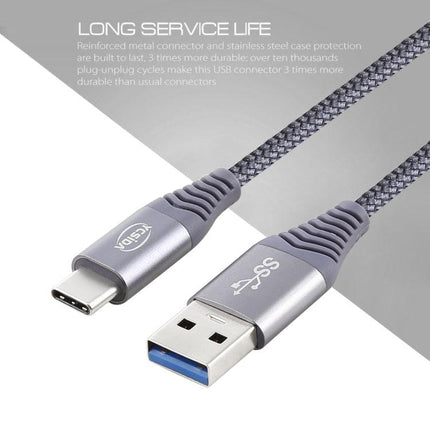 1.2m Nylon Braided Cord USB to Type-C Data Sync Charge Cable with 110 Copper Wires, Support Fast Charging(Grey)-garmade.com