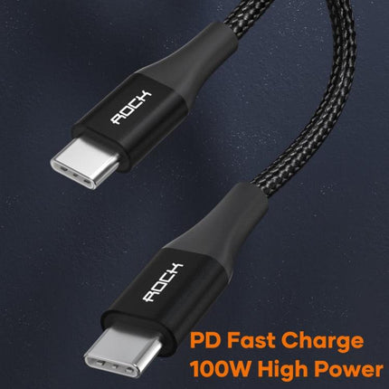 ROCK R13 5A 100W Type-C to Type-C PD Fast Charing Metal Braided Data Sync Cable, Length: 2m (Black)-garmade.com