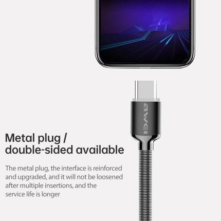 awei CL-26 0.3m 2.4A USB to USB-C / Type-C Metal Fast Charging Cable (Grey)-garmade.com