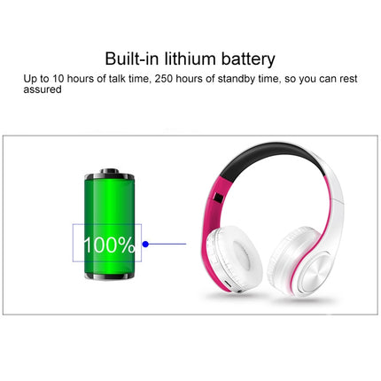 LPT660 Wireless Folding Sports Stereo Music Bluetooth Phones Earphones Support TF Card (Rose Red)-garmade.com