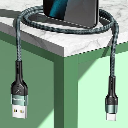 USAMS US-SJ449 U55 2A Type-C / USB-C Aluminum Alloy Weave Charging Cable, Length:1m (Green)-garmade.com