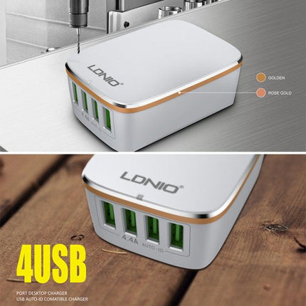 LDNIO A4404 4.4A 4 x USB Ports Smart Travel Charger, US Plug-garmade.com