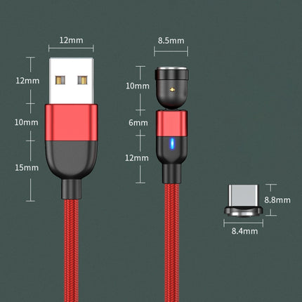 2m 3A Output USB to USB-C / Type-C 540 Degree Rotating Magnetic Data Sync Charging Cable (Red)-garmade.com