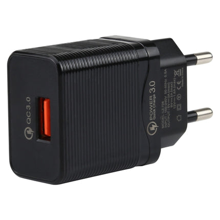 LZ-728 2 in 1 18W QC 3.0 USB Interface Travel Charger + USB to Micro USB Data Cable Set, EU Plug, Cable Length: 1m (Black)-garmade.com