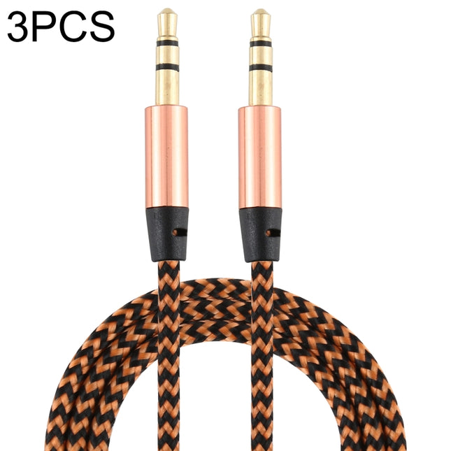 3 PCS K10 3.5mm Male to Male Nylon Braided Audio Cable, Length: 1m(Gold)-garmade.com