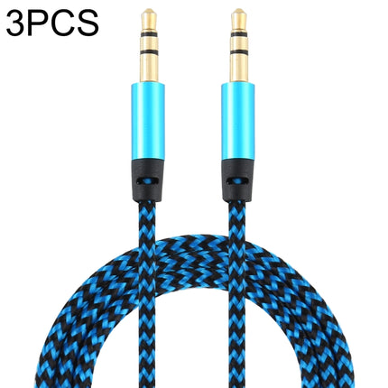 3 PCS K10 3.5mm Male to Male Nylon Braided Audio Cable, Length: 1m(Blue)-garmade.com
