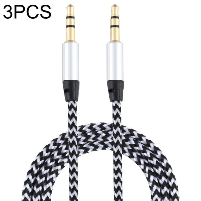3 PCS K10 3.5mm Male to Male Nylon Braided Audio Cable, Length: 1m(Silver)-garmade.com