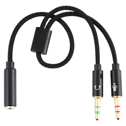 YH192 2 in 1 3.5mm Female to Microphone + Audio Male Braided Audio Cable, Length: 22cm (Black)-garmade.com