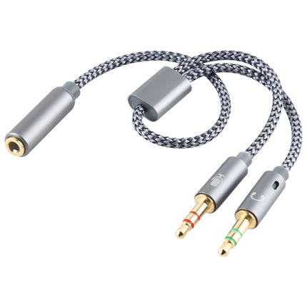 YH192 2 in 1 3.5mm Female to Microphone + Audio Male Braided Audio Cable, Length: 22cm (Grey)-garmade.com