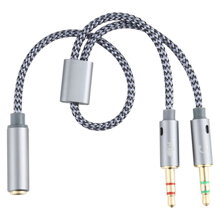 YH192 2 in 1 3.5mm Female to Microphone + Audio Male Braided Audio Cable, Length: 22cm (Grey)-garmade.com