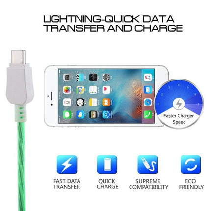 LED Flowing Light 1m USB A to Type-C Data Sync Charge Cable, For Galaxy, Huawei, Xiaomi, LG, HTC and Other Smart Phones(Green)-garmade.com