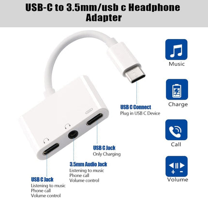 3 in 1 USB-C + 3.5mm + 3.5mm to USB-C Digital Charge Audio Adapter (White)-garmade.com