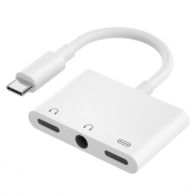 3 in 1 USB-C + 3.5mm + 3.5mm to USB-C Digital Charge Audio Adapter (White)-garmade.com