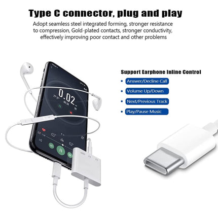 3 in 1 USB-C + 3.5mm + 3.5mm to USB-C Digital Charge Audio Adapter (White)-garmade.com