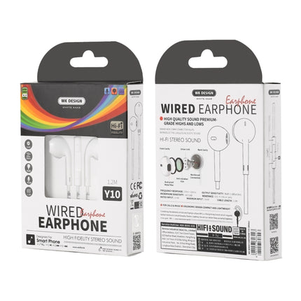 WK Y10 3.5mm Plug Wired Wire Control Earphone, Support Call & Wake Up Siri & Take Pictures, Cable Length: 1.2m(White)-garmade.com