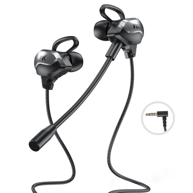 WK ET-Y30 ET Series 3.5mm Elbow In-ear Wired Wire-control Gaming Earphone with Microphone (Black)-garmade.com