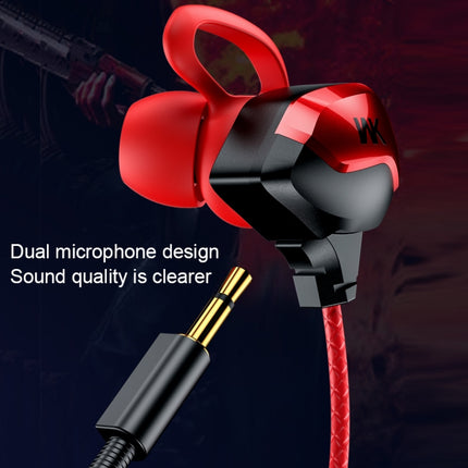 WK ET-Y30 ET Series 3.5mm Elbow In-ear Wired Wire-control Gaming Earphone with Microphone (Red)-garmade.com