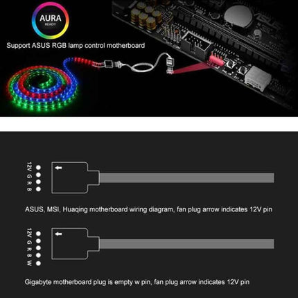3 Pin 5V 1 to 4 Motherboard AURA RGB PC Cooling Extension Cable for Asus (Black)-garmade.com