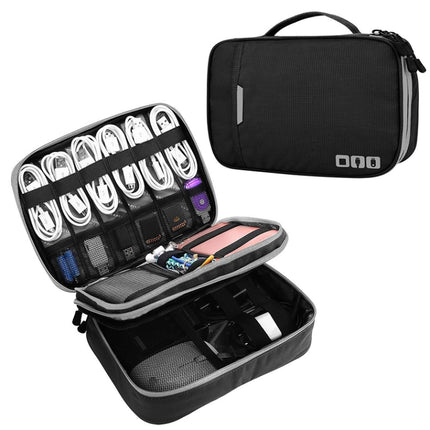 Multi-functional Headphone Charger Data Cable Storage Bag Portable Power Pack, Size: L, 25 x 18 x 7cm (Black)-garmade.com