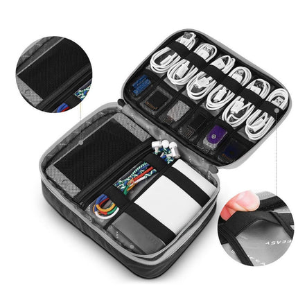 Multi-functional Headphone Charger Data Cable Storage Bag Portable Power Pack, Size: L, 25 x 18 x 7cm (Black)-garmade.com