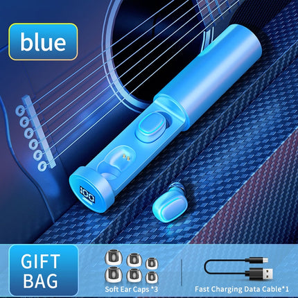 C1 Bluetooth 5.0 TWS Circular Chimney Touch Digital Display True Wireless Bluetooth Earphone with Charging Box(Blue)-garmade.com