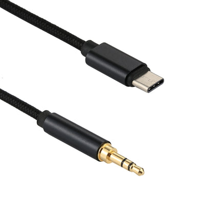 1m Weave Style Type-C Male to 3.5mm Male Audio Cable(Black)-garmade.com
