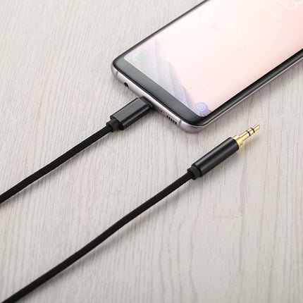 1m Weave Style Type-C Male to 3.5mm Male Audio Cable(Black)-garmade.com