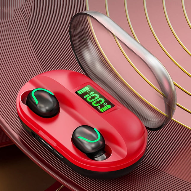 T2 Bluetooth 5.0 TWS Touch Digital Display True Wireless Bluetooth Earphone with Charging Box(Red)-garmade.com