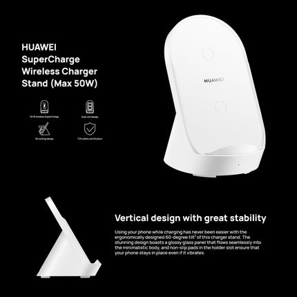 Original Huawei CP62R 50W Max Qi Standard Super Fast Charging Vertical Wireless Charger Stand (White)-garmade.com