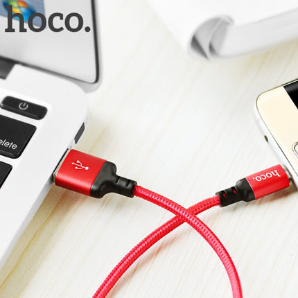 hoco X14 1m Nylon Braided Aluminium Alloy Micro USB to USB Data Sync Charging Cable(Red)-garmade.com