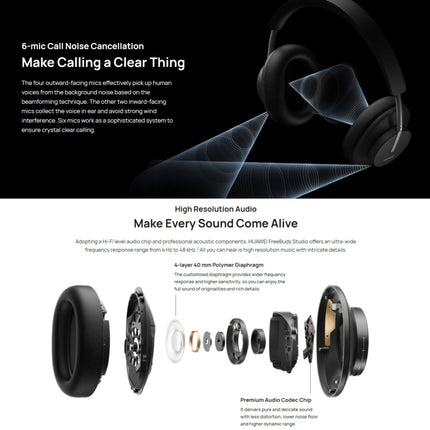 Original HUAWEI FreeBuds Studio Dynamic Noise Cancelling Bluetooth 5.2 Wireless Headset(Gold)-garmade.com