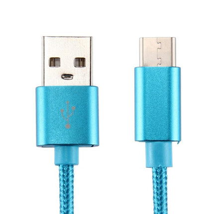 Knit Texture USB to USB-C / Type-C Data Sync Charging Cable, Cable Length: 2m, 3A Output(Blue)-garmade.com
