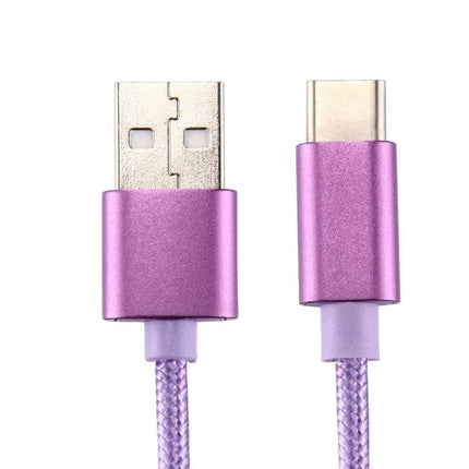 Knit Texture USB to USB-C / Type-C Data Sync Charging Cable, Cable Length: 2m, 3A Output(Purple)-garmade.com
