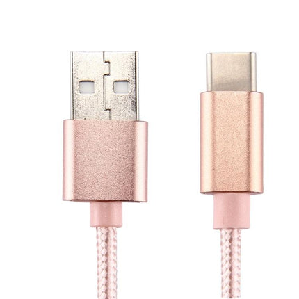 Knit Texture USB to USB-C / Type-C Data Sync Charging Cable, Cable Length: 2m, 3A Output(Rose Gold)-garmade.com