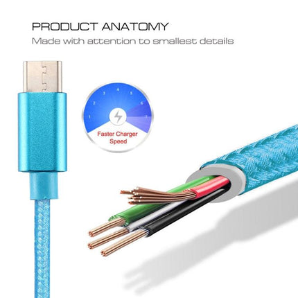 Knit Texture USB to USB-C / Type-C Data Sync Charging Cable, Cable Length: 3m, 3A Total Output, 2A Transfer Data(Blue)-garmade.com