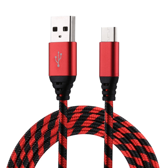1m USB to USB-C / Type-C Nylon Weave Style Data Sync Charging Cable(Red)-garmade.com