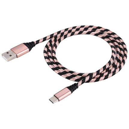 1m USB to USB-C / Type-C Nylon Weave Style Data Sync Charging Cable(Rose Gold)-garmade.com